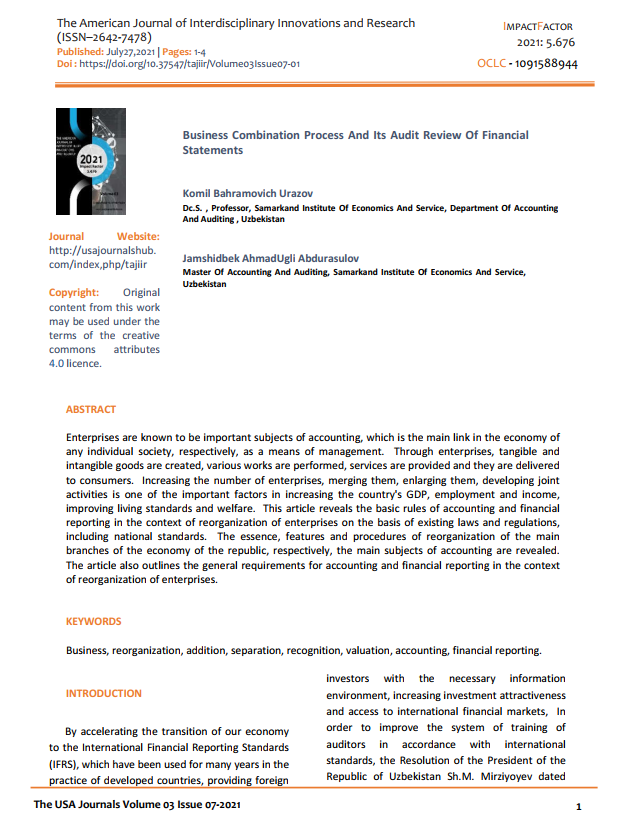 Business Combination Process And Its Audit Review Of Financial Statements