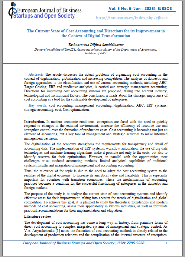 The Current State of Cost Accounting and Directions for its Improvement in the Context of Digital Transformation