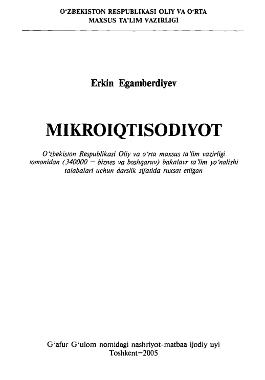 Mikroiqtisodiyot. Darslik.