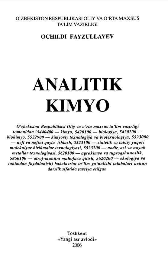 Analitik kimyo. Darslik. 