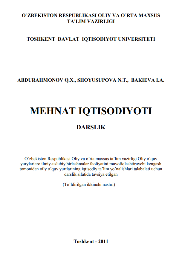 Mеhnat iqtisodiyoti. Darslik.  