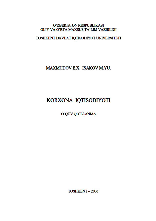  Korxona iqtisodiyoti. O'quv qo'llanma. 