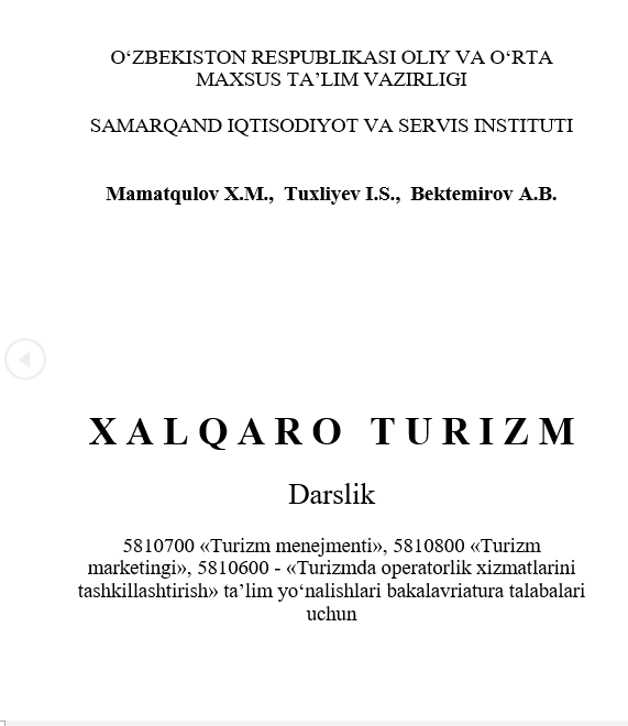 Xalqaro turizm. Darslik 