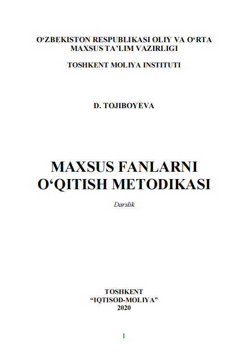  Maxsus fanlarni o'qitish metodikasi. Darslik.