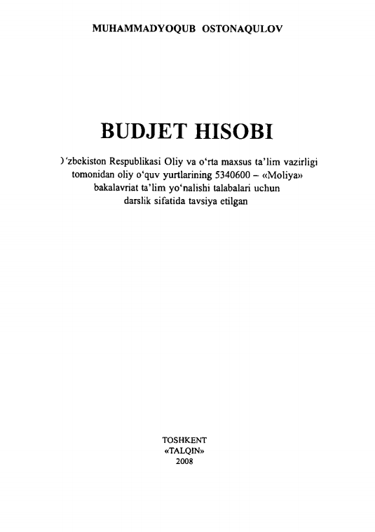 Budjet hisobi. Darslik. 