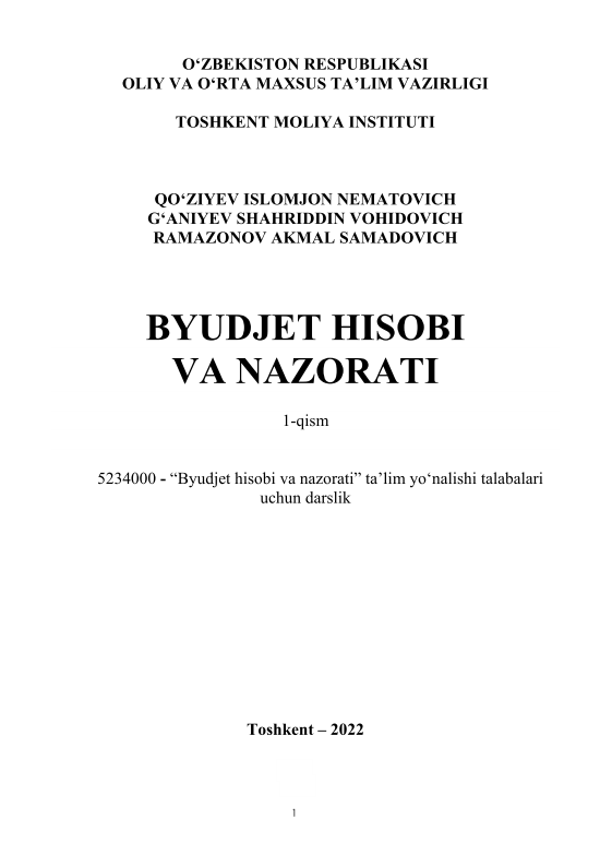 Byudjet hisobi va nazorati.  1-qism