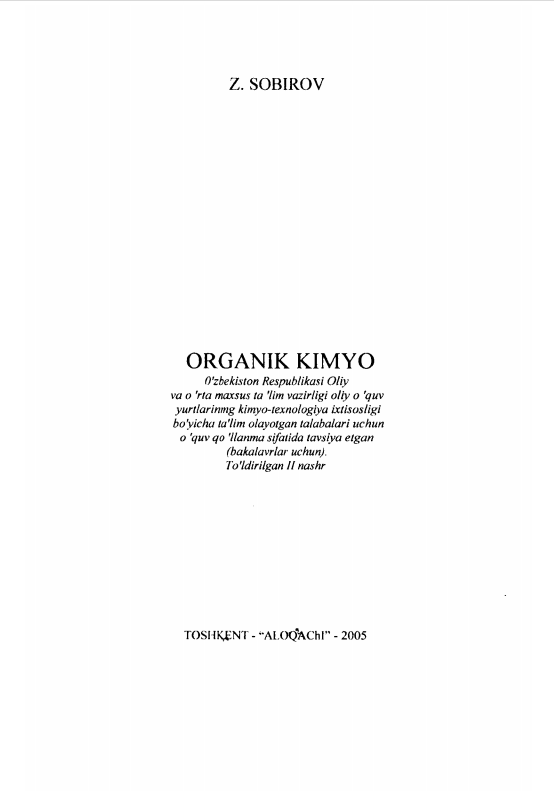 ORGANIK KIMYO. O'quv qo'llanma.