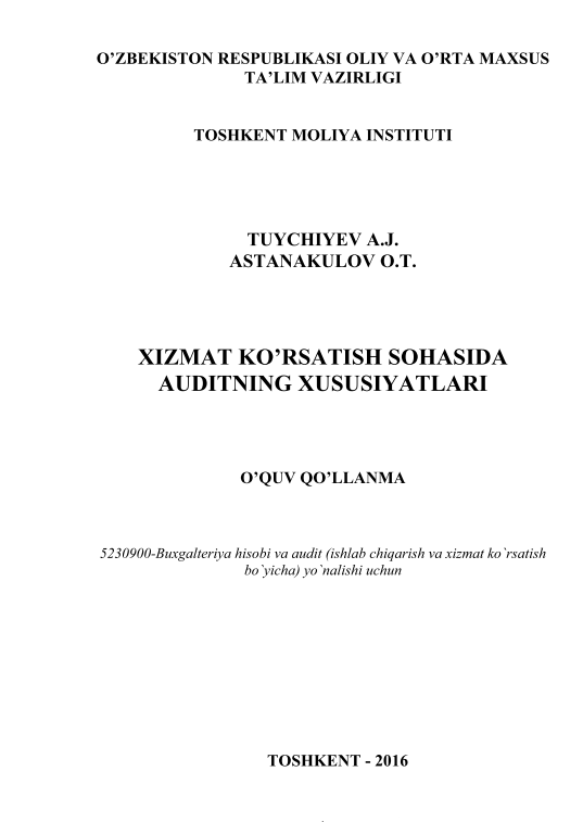  Xizmat ko'rsatish sohasida auditning xususiyatlari. 