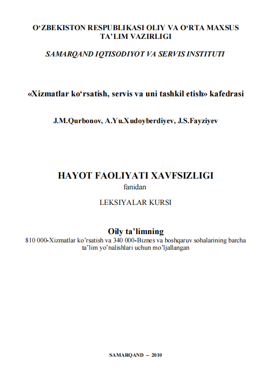 Hayot faoliyati xavfsizligi Leksiyalar kursi