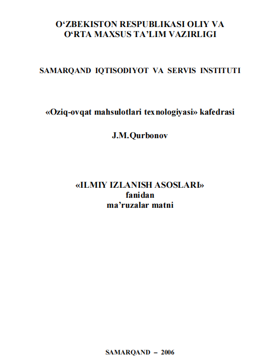 Ilmiy izlanish asoslari. Ma'ruza matni 