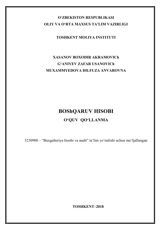  Boshqaruv hisobi. 