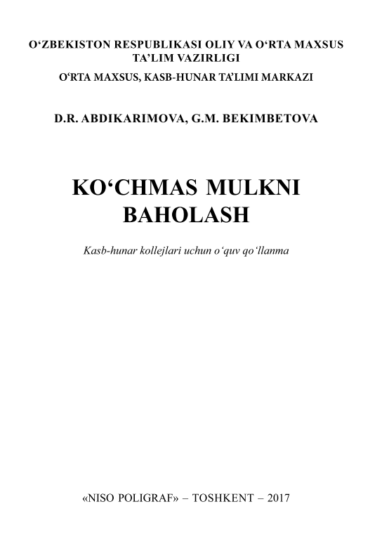 Ko'chmas mulkni baholash. 