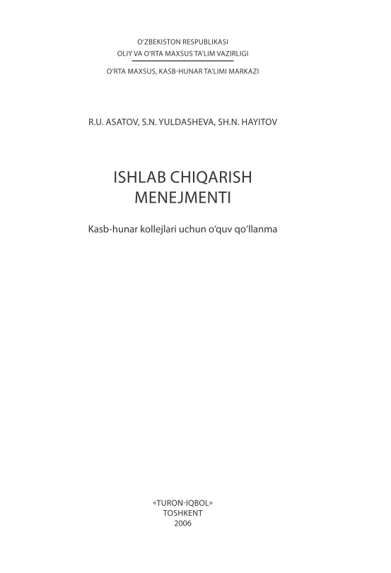  Ishlab chiqarish menejmenti. 