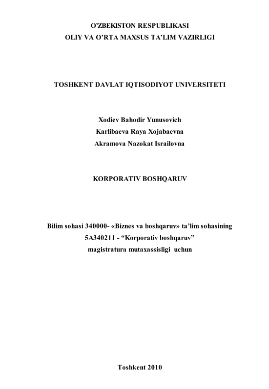  Korporativ boshqaruv. 