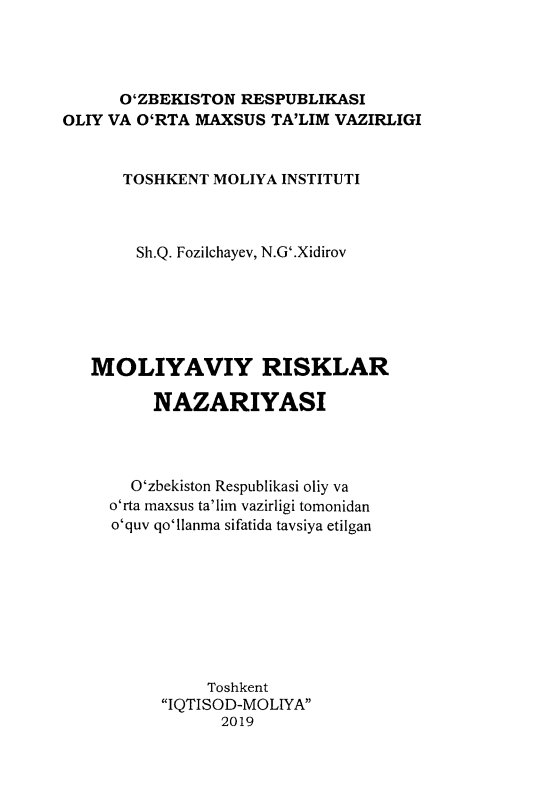 Moliyaviy risklar nazariyasi. 
