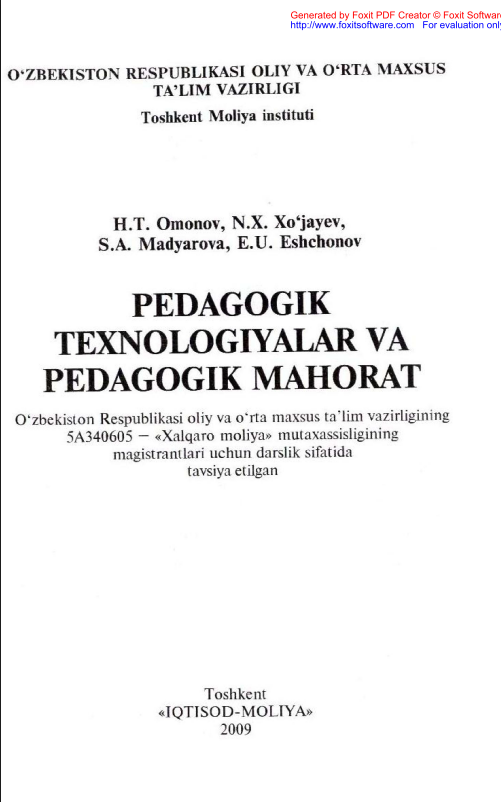 Pedagogik texnologiyalar va pedagogik mahorat  