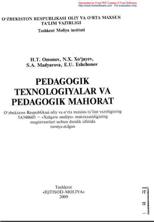 Pedagogik texnologiyalar va pedagogik mahorat  
