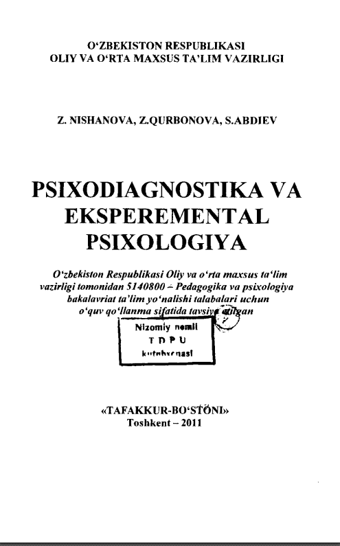 PSIXODIAGNOSTIKA VA EKSPEREMENTAL PSIXOLOGIYA 