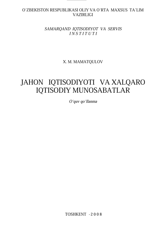 Jahon iqtisodiyoti va xalqaro iqtisodiy munosabatlar