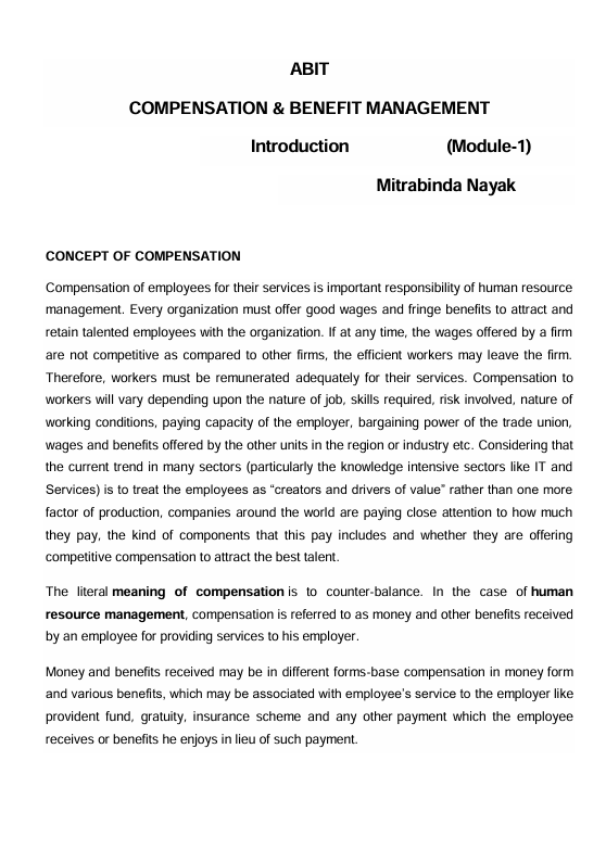 COMPENSATION & BENEFIT MANAGEMENT 